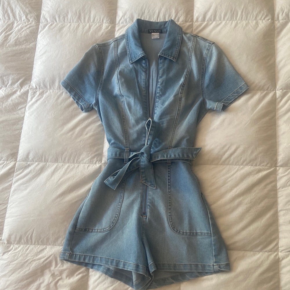 Brand new, no tags, denim short romper